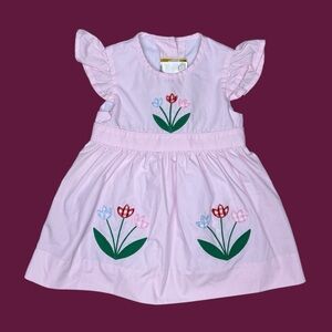 The Beaufort Bonnet pink tulip appliqué dress 12-18 months